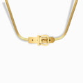 18K gold plated belt buckle pendant necklace on a herringbone chain.