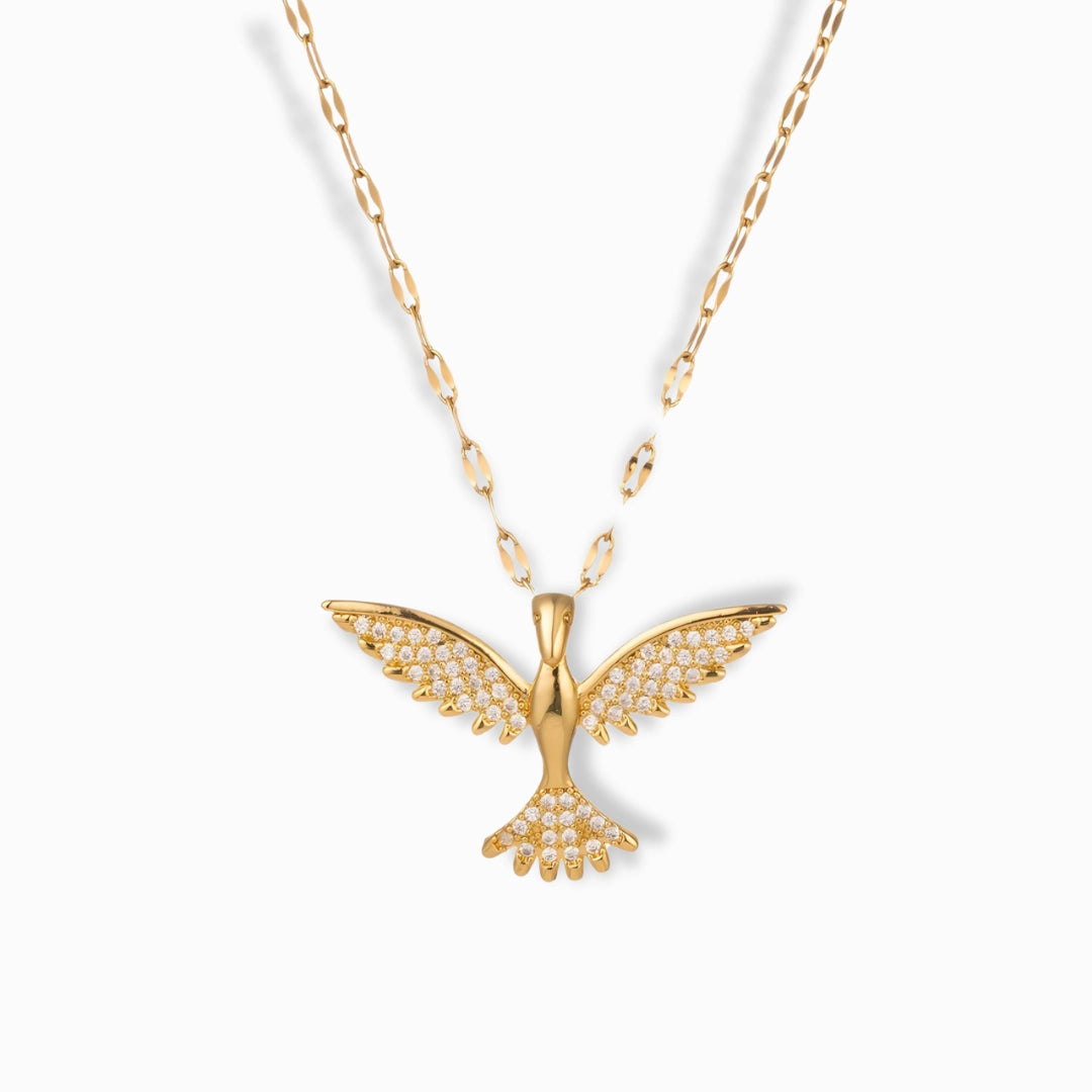 18K Gold Plated Bird Pendant Necklace with cubic zirconia.