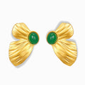 Glozya 18K Gold Plated Butterfly Wing Stud Earrings featuring a nature-inspired butterfly wing design with a vibrant green stone centerpiece, crafted from stainless steel with triple-layer 18K gold plating.