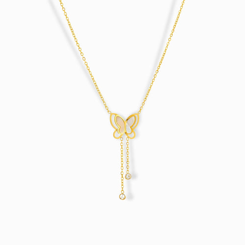 Glozya 18K Gold Plated Butterfly & Zircon Necklace featuring a delicate butterfly pendant with cubic zirconia accents and an adjustable chain.