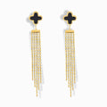Glozya 18K Gold Plated Clover Waterfall Stud Earrings featuring cascading gold chain details and clover-shaped accents, crafted from waterproof, hypoallergenic stainless steel.