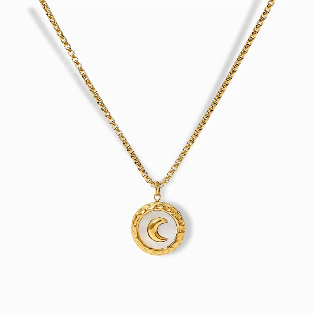 18K gold plated crescent moon pendant necklace with a clean, polished finish.