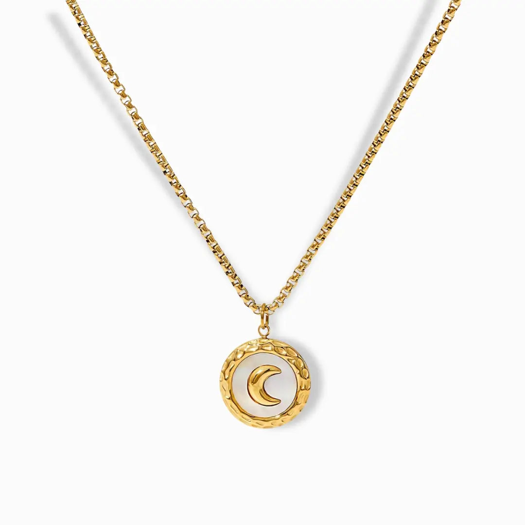 18K gold plated crescent moon pendant necklace with a clean, polished finish.