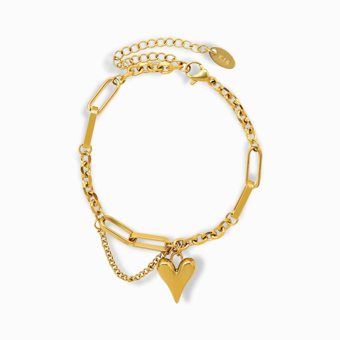 Glozya 18K Gold Plated Heart Paperclip Bracelet featuring a modern chain design with a polished heart charm.