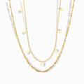 18K Gold Plated Layered Geometric Necklace with minimalist diamond accents.