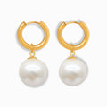 Glozya 18K Gold Plated Pearl Drop Congo Earrings featuring a lustrous pearl drop suspended from a sleek, waterproof, hypoallergenic gold-plated stainless steel hoop.