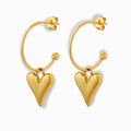 Glozya 18K Gold Plated Swinging Heart Stud Earrings featuring a playful heart design with a secure stud closure. Made from stainless steel with triple-layer 18K gold plating, they are hypoallergenic, waterproof, and tarnish-free.