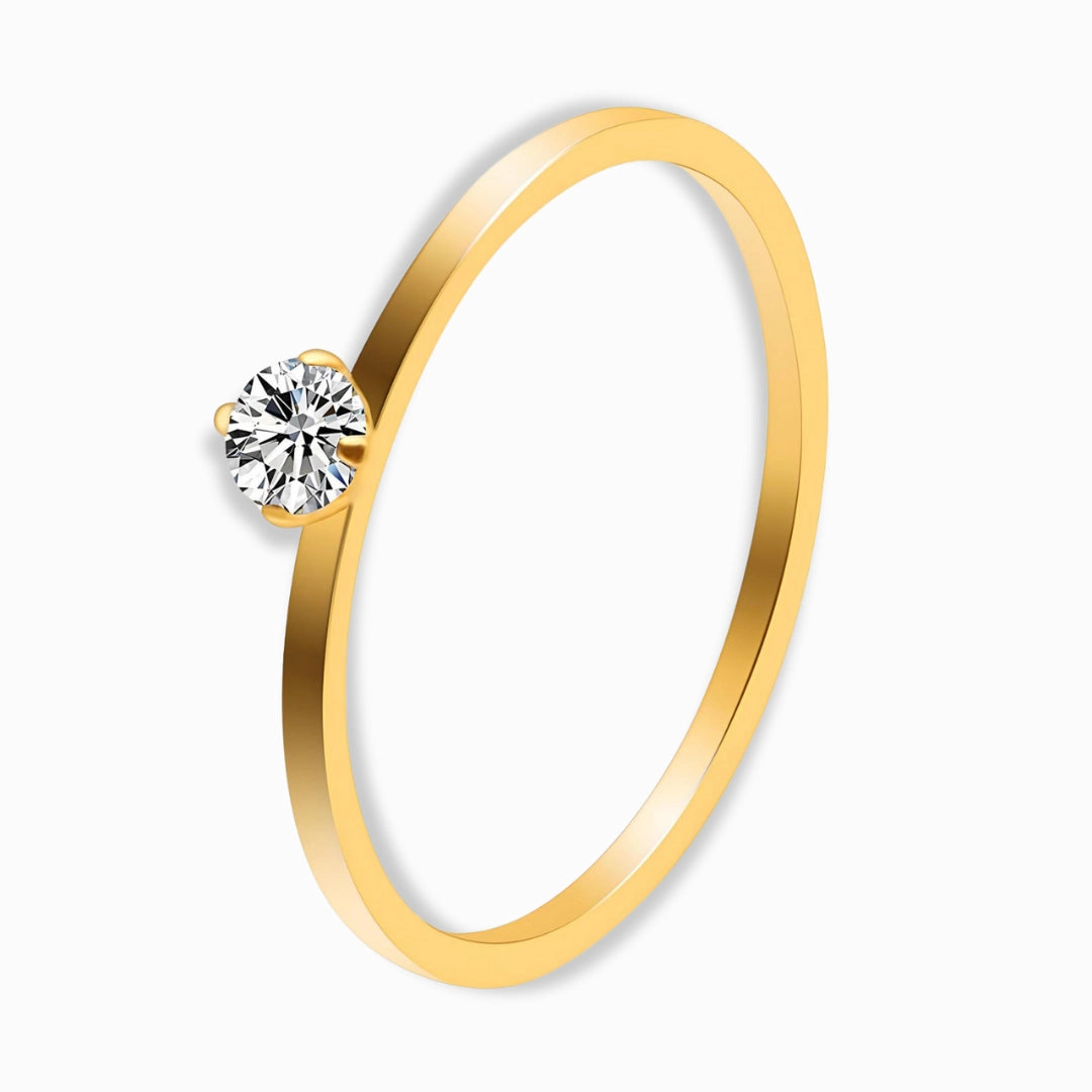 18K Gold Plated Thin Band Solitaire CZ Ring – Minimalist & Elegant