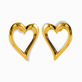 Glozya 18K Gold Plated Timeless Heart Stud Earrings featuring an open-heart silhouette, crafted from waterproof, hypoallergenic stainless steel with a polished gold finish.