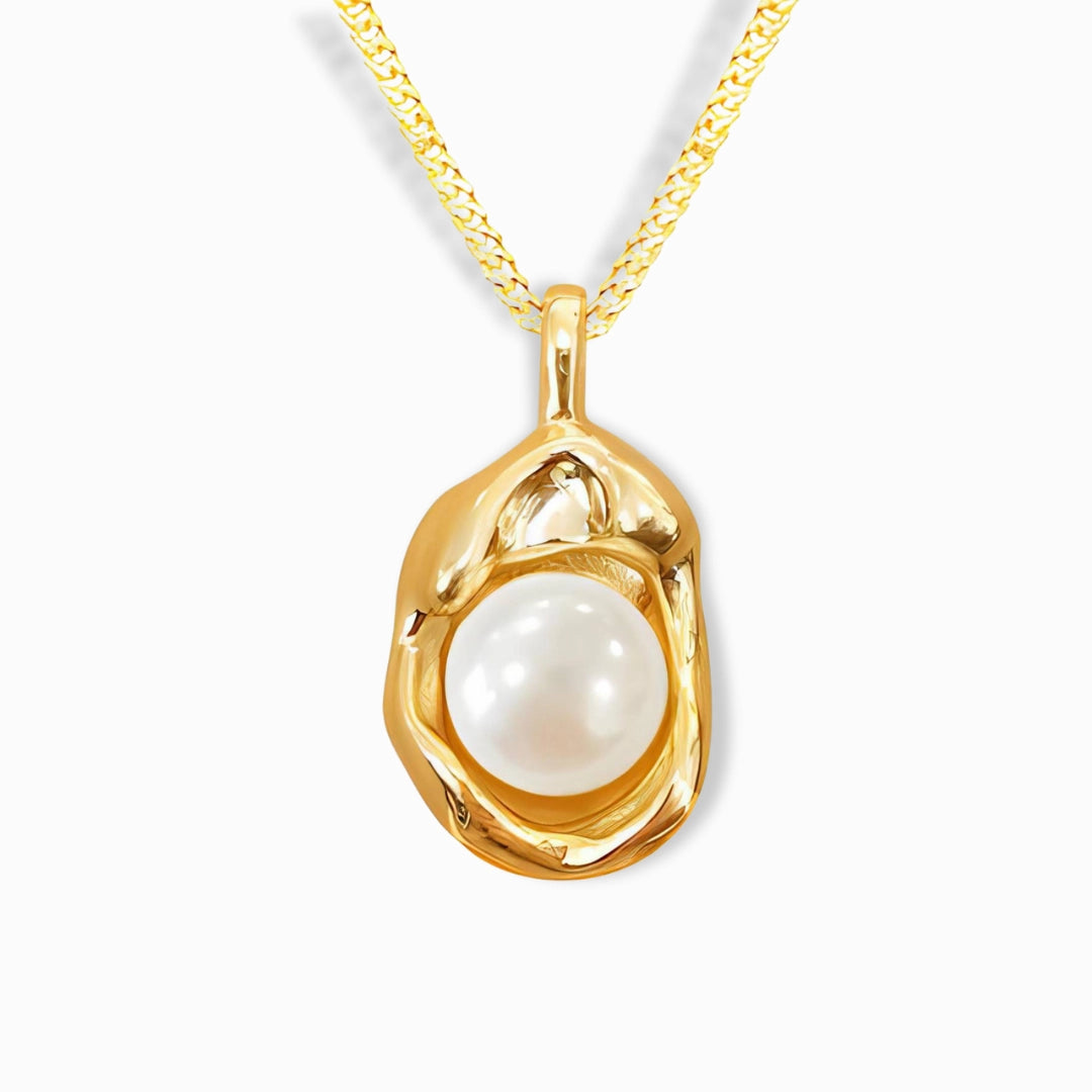 18K Gold Plated Unique Pearl Necklace with a modern sculptural design.