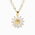 18K Gold Plated Sunflower Pendant Necklace with cubic zirconia stones.