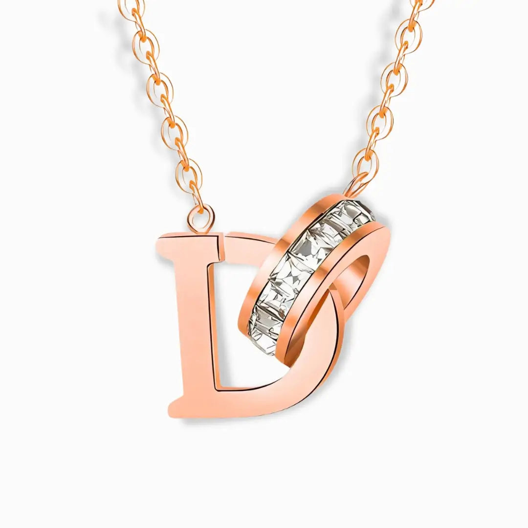 18K Rose Gold Plated Letter D Necklace with a polished pendant detail.