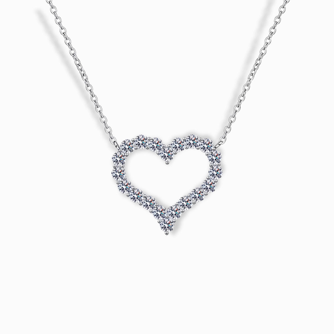 Stainless Steel CZ Heart Pendant Necklace with sparkling cubic zirconia stones.