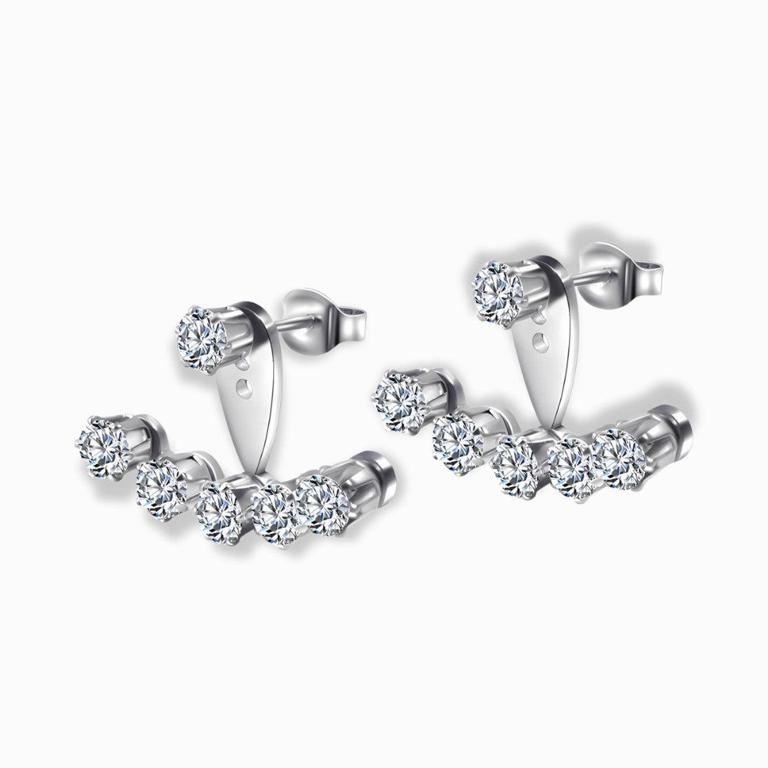 Glozya Stainless Steel Ear Jacket Stud Earrings featuring a dual-layer cubic zirconia design, crafted from waterproof, hypoallergenic stainless steel for a modern and versatile look.