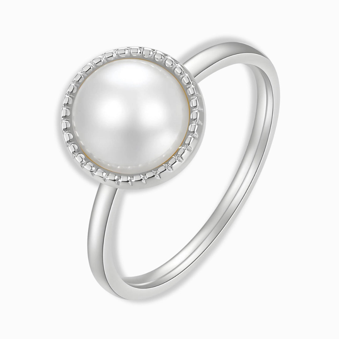 Stainless Steel Pearl Halo Ring – Elegant & Waterproof