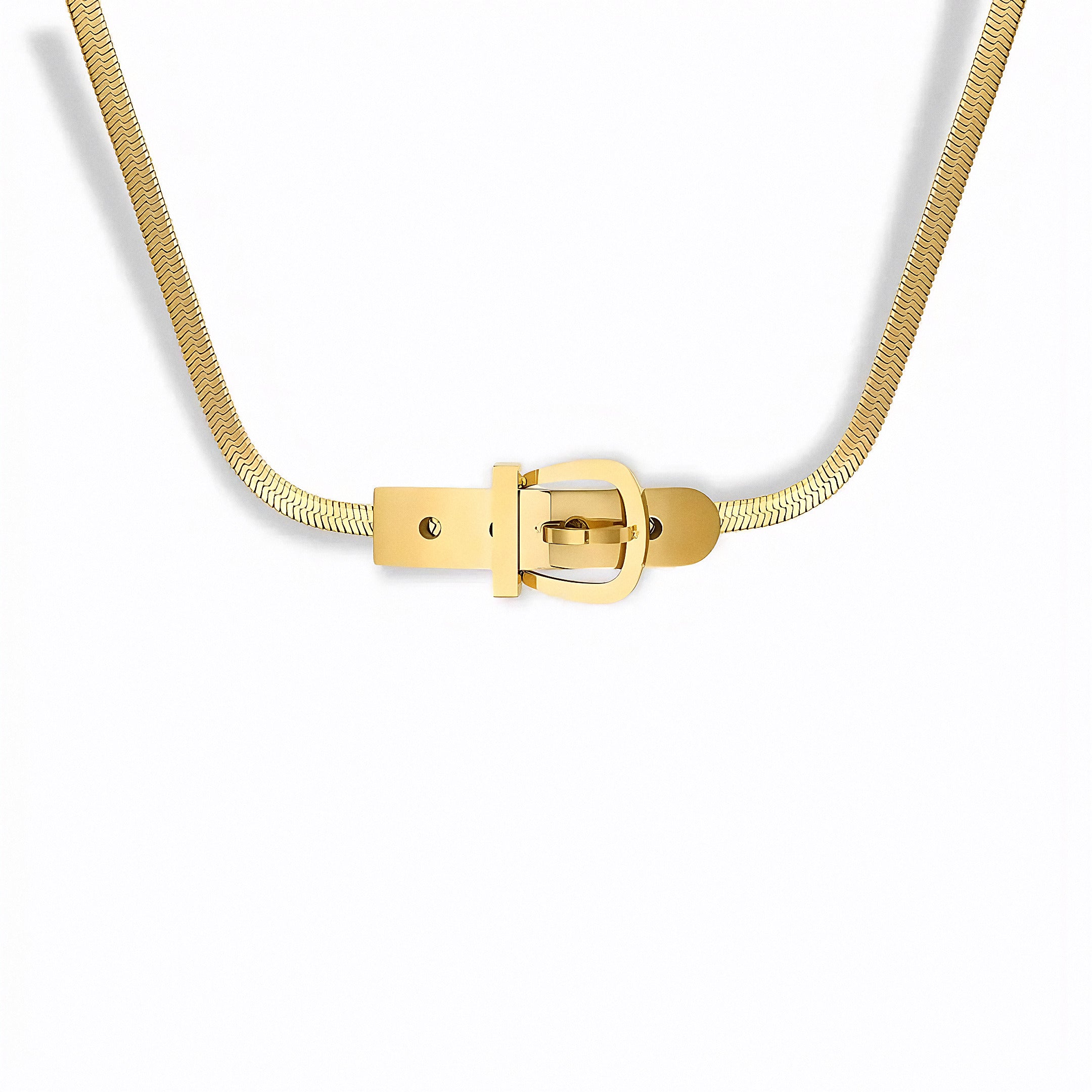 Glozya Belt Buckle Necklace — studio product photo on white background
