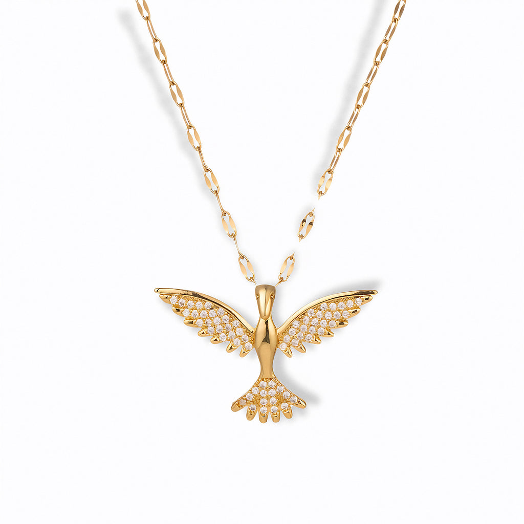 Glozya Bird Pendant Necklace — studio product photo on white background (detail view)