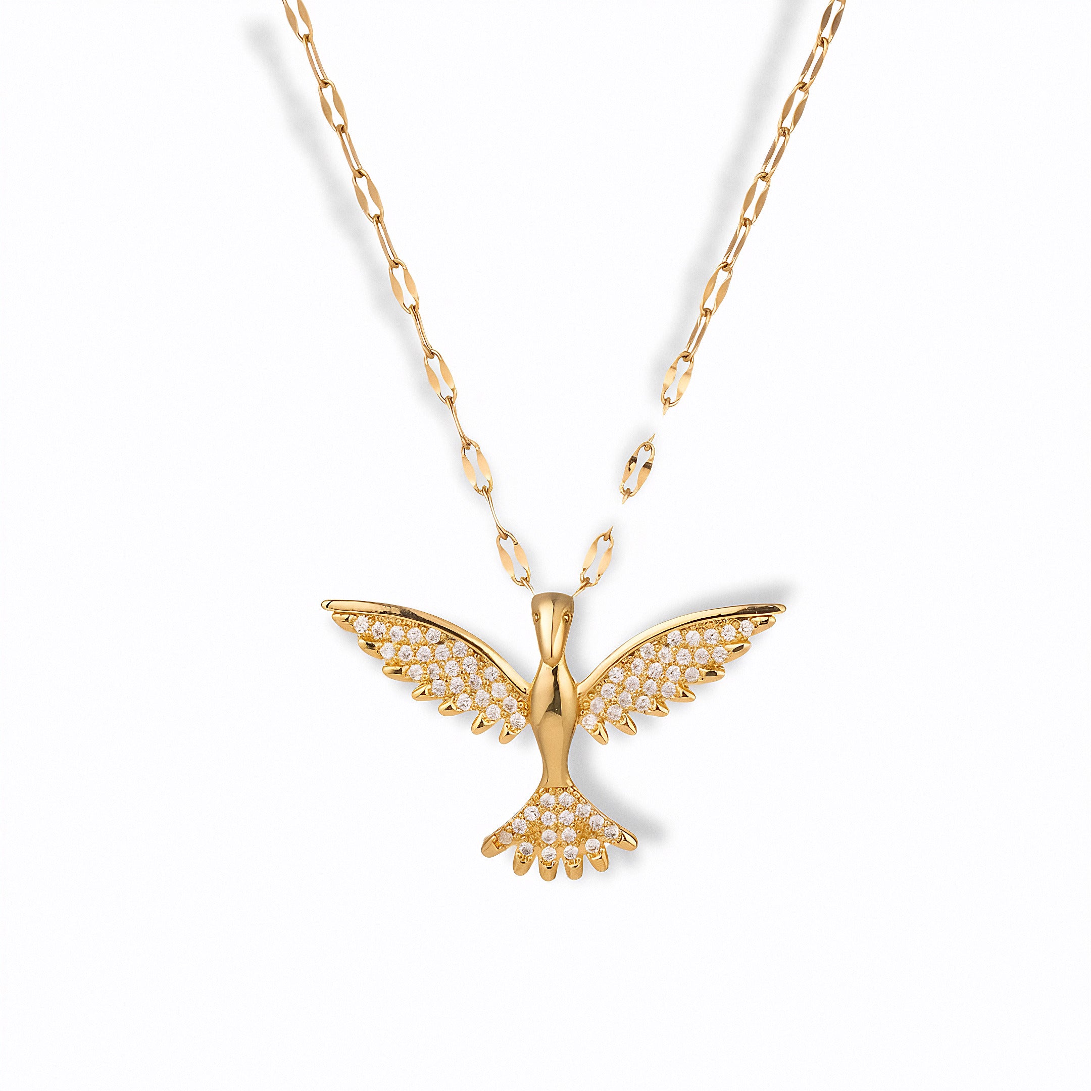 Glozya Bird Pendant Necklace — studio product photo on white background (detail view)