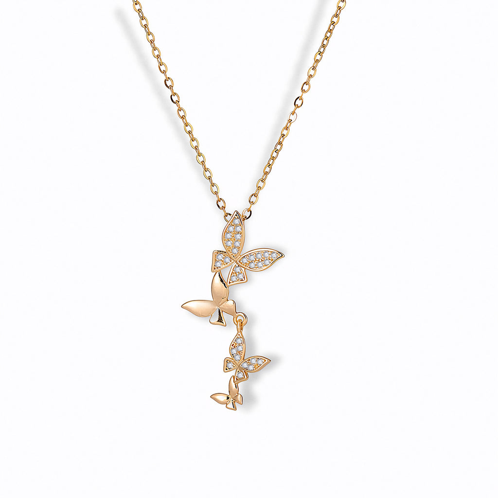 Glozya Butterfly Drop Necklace — studio product photo on white background (detail view)
