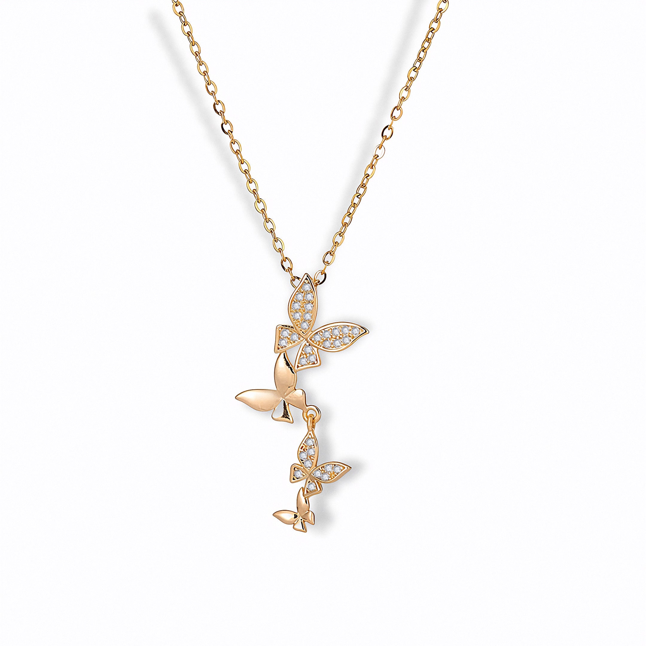 Glozya Butterfly Drop Necklace — studio product photo on white background (detail view)