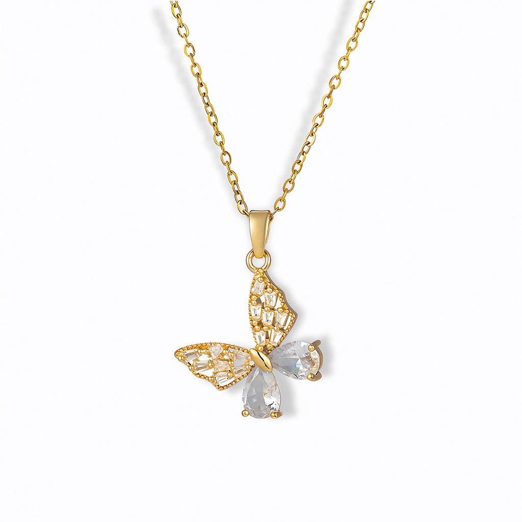 Glozya Butterfly Pendant Necklace — studio product photo on white background (detail view)