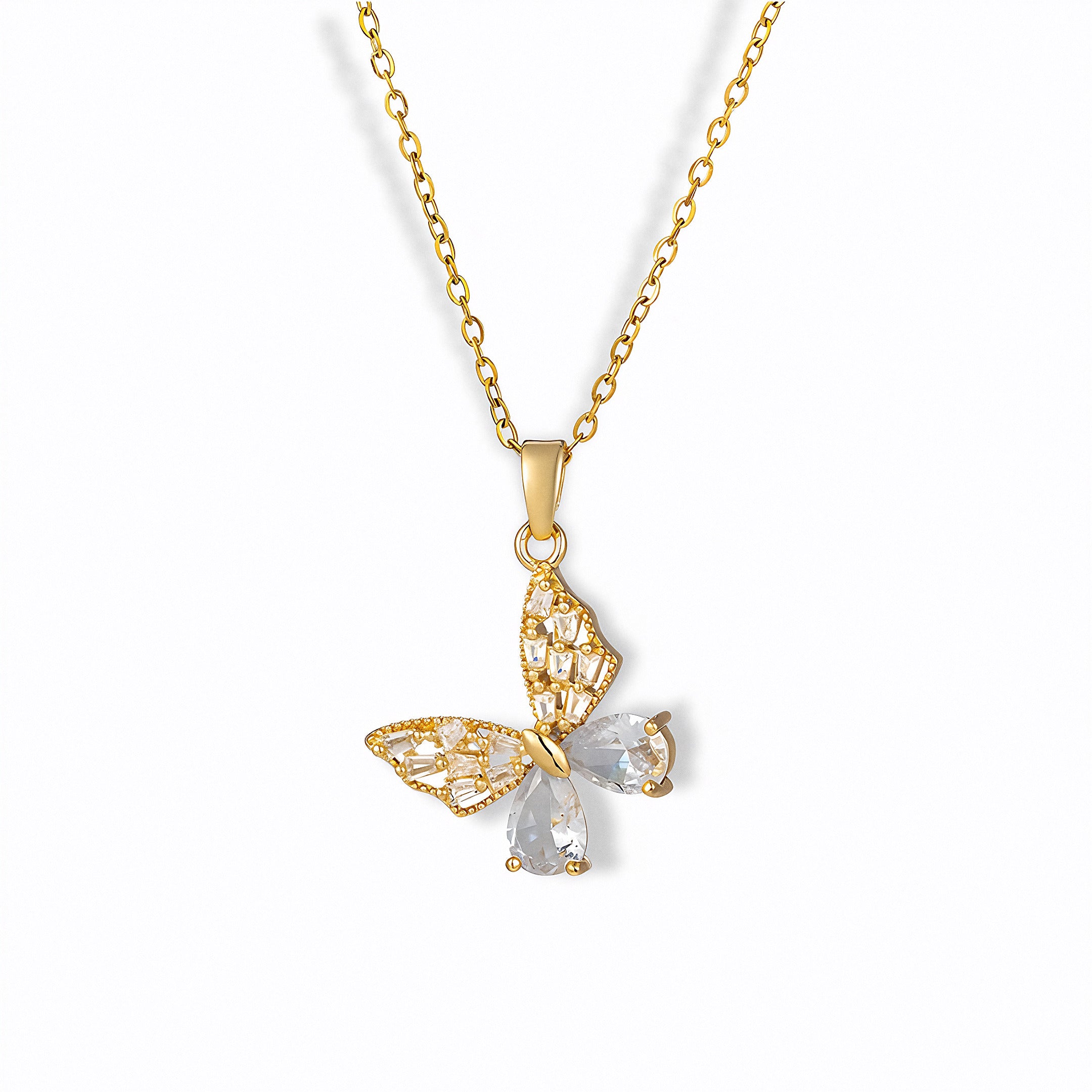 Glozya Butterfly Pendant Necklace — studio product photo on white background (detail view)