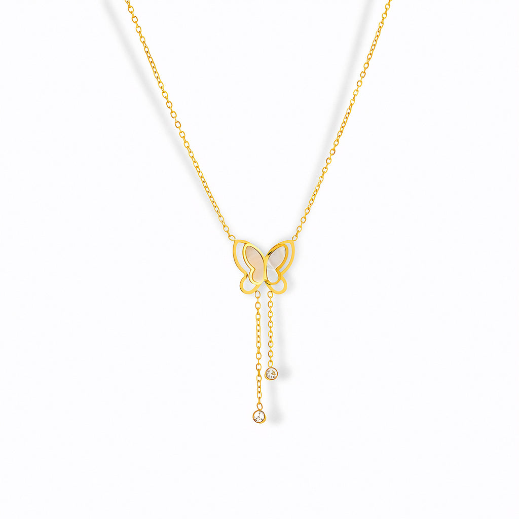 Glozya Butterfly Zircon Necklace — studio product photo on white background (detail view)