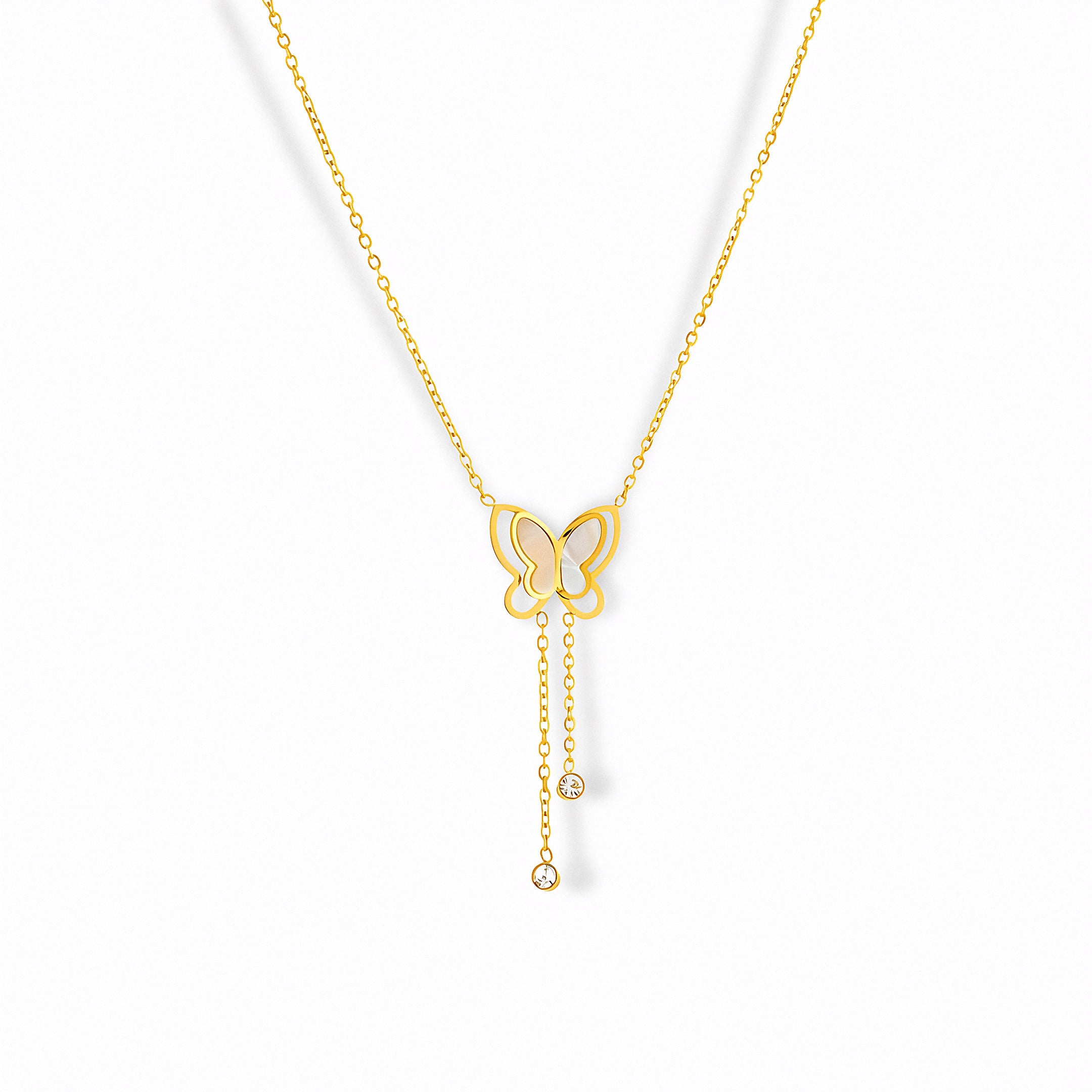 Glozya Butterfly Zircon Necklace — studio product photo on white background (detail view)