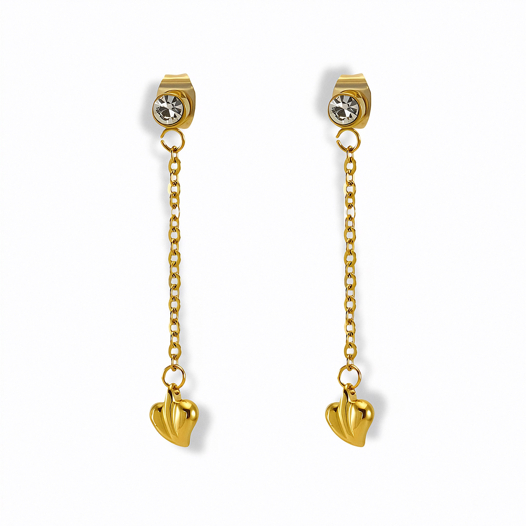 Glozya Chain Drop Heart Earrings — studio product photo on white background