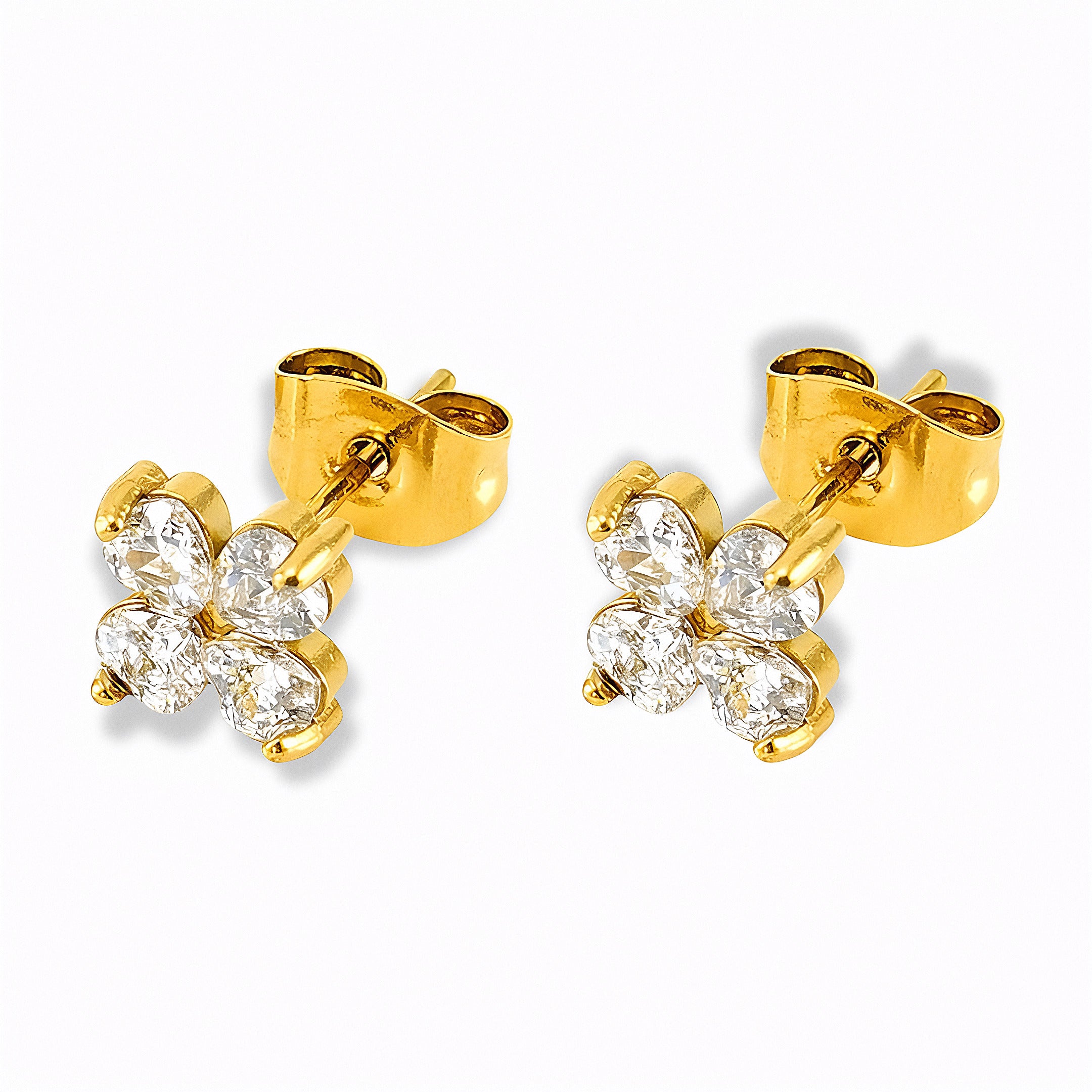 Glozya Clover Flower CZ Stud Earrings — studio product photo on white background