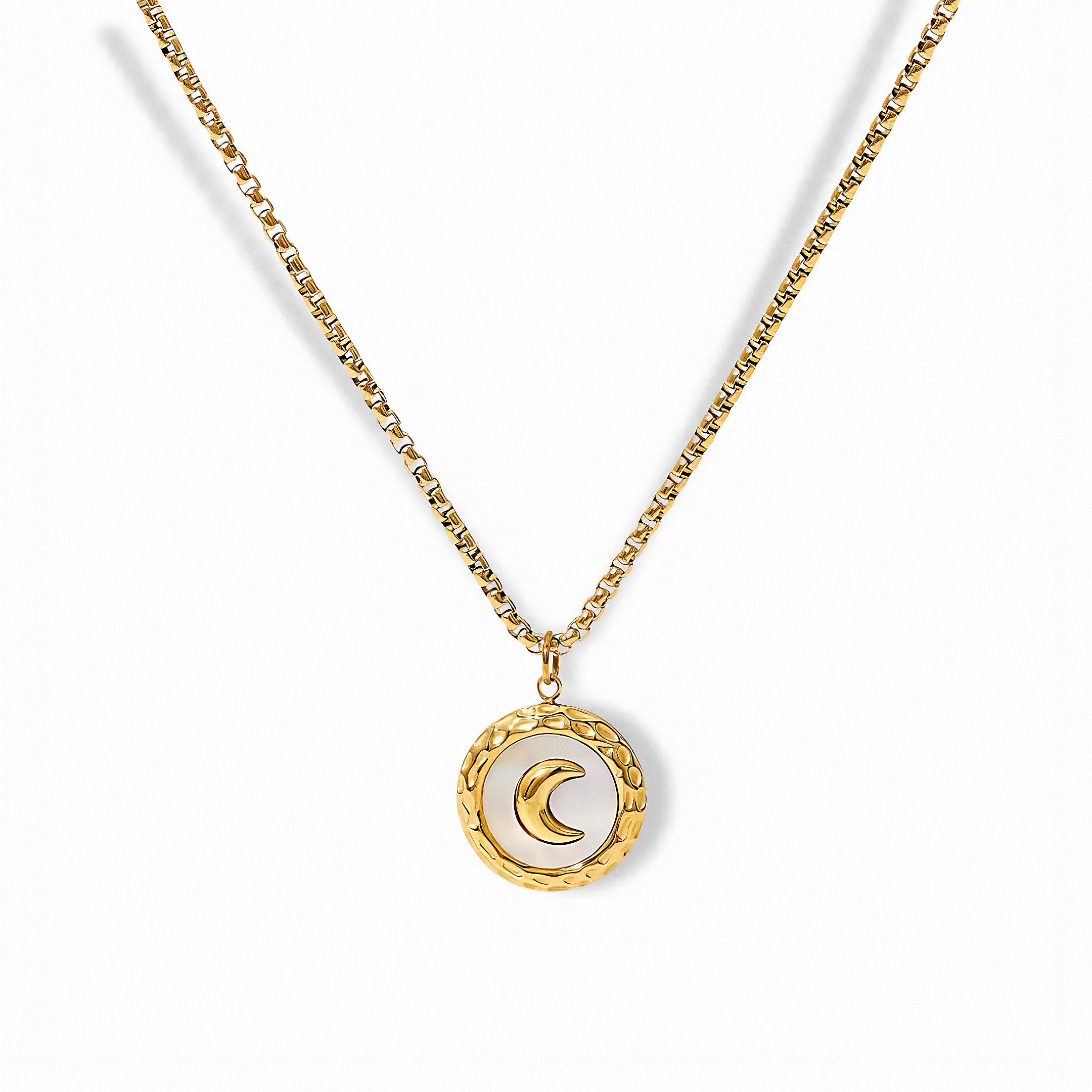 Glozya Crescent Moon Necklace — studio product photo on white background (detail view)