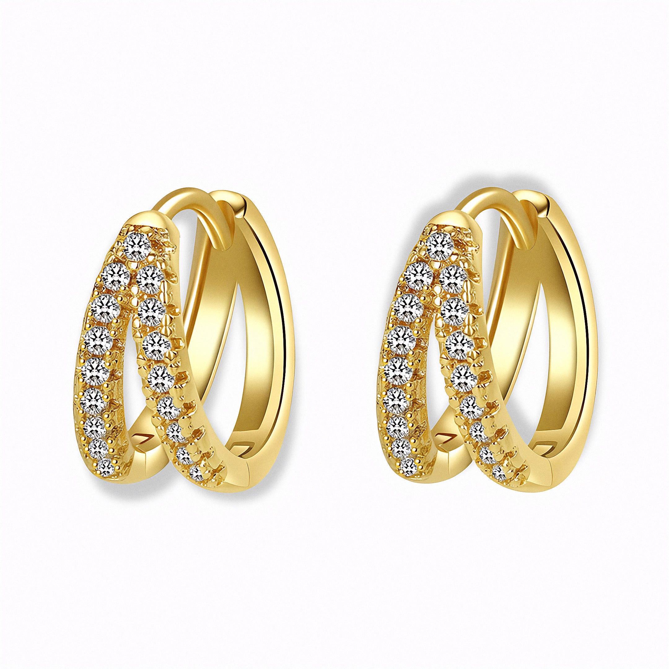 Glozya Double Row CZ Hoop Earrings — studio product photo on white background