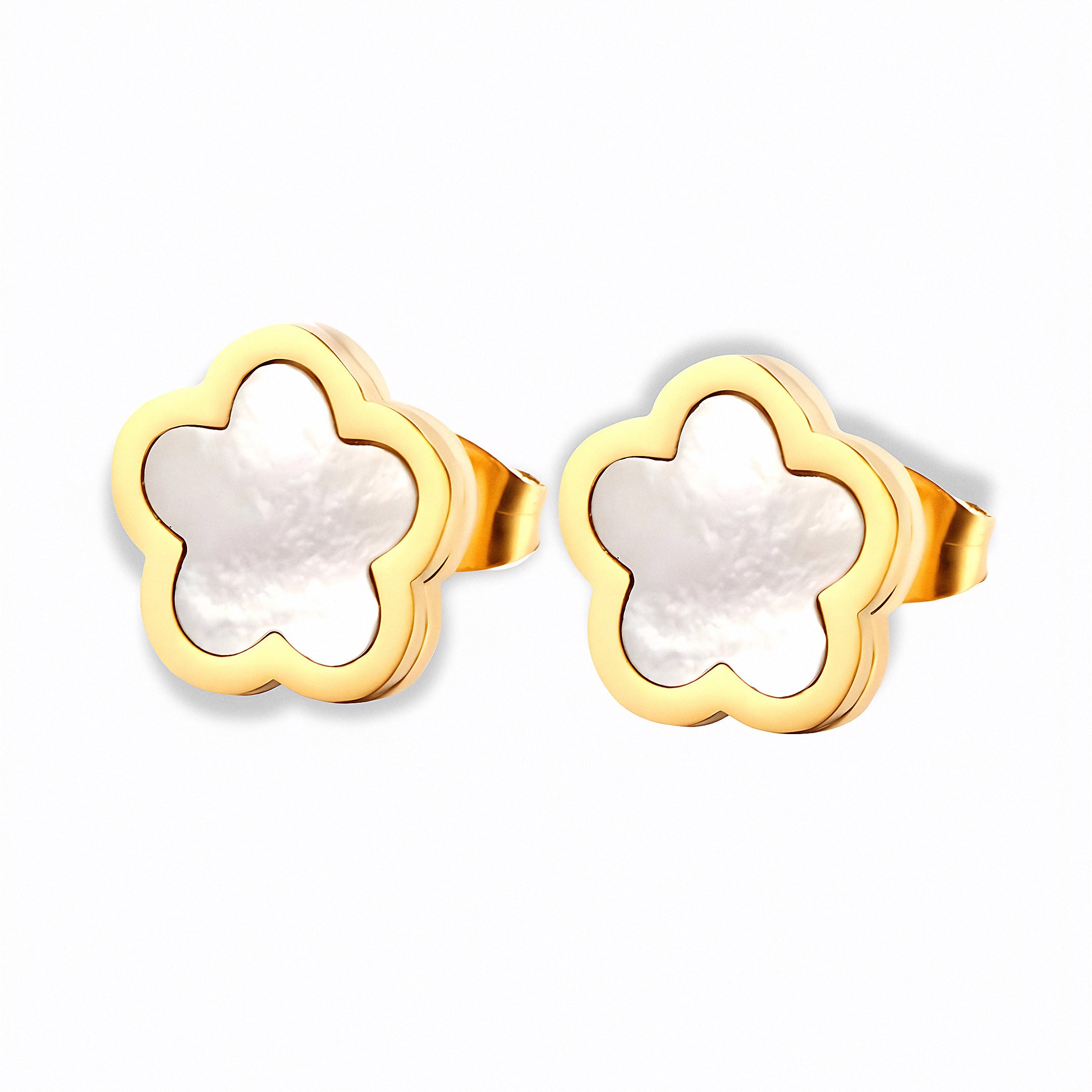 Glozya Floral Shell Stud Earrings — studio product photo on white background