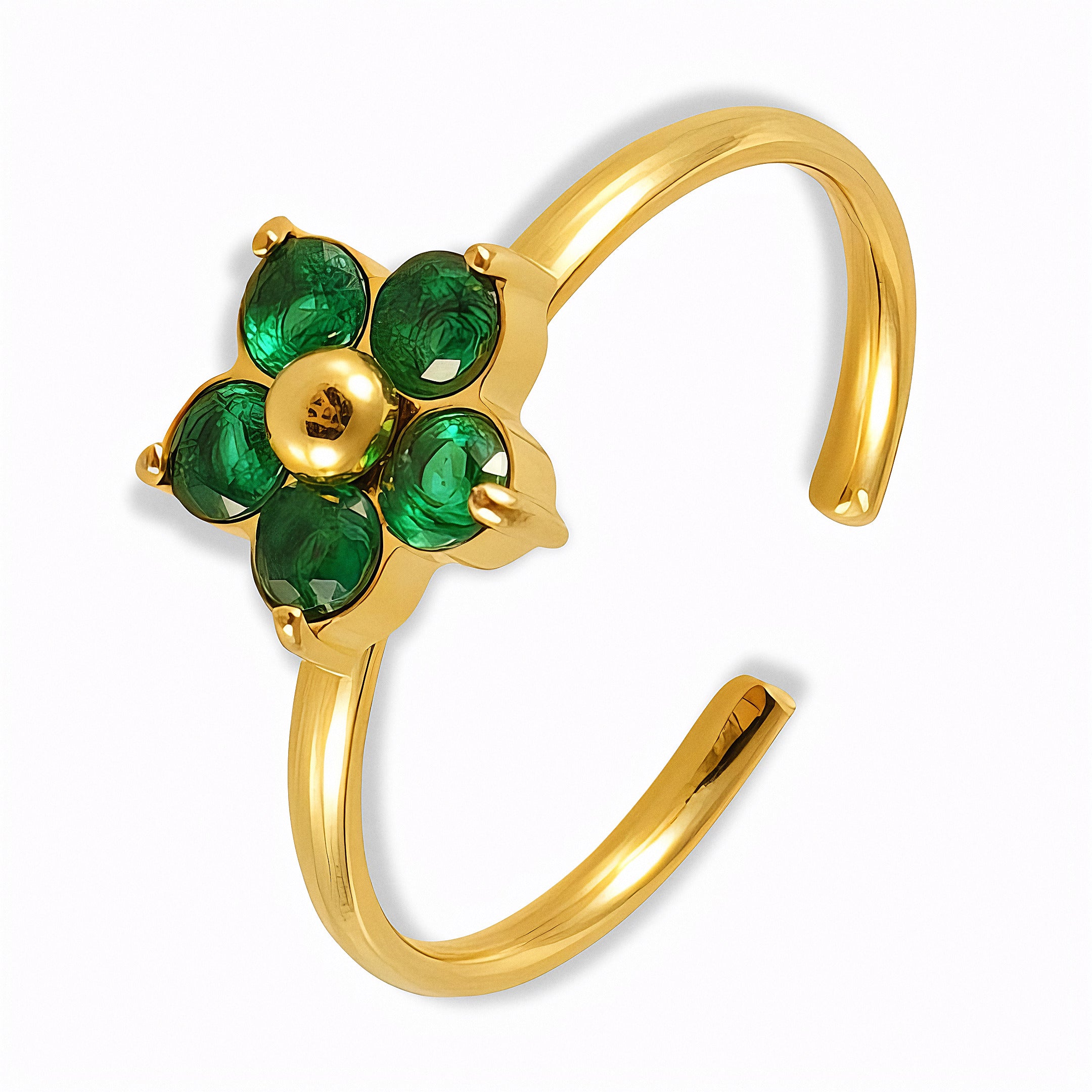 Glozya Green CZ Flower Ring — studio product photo on white background