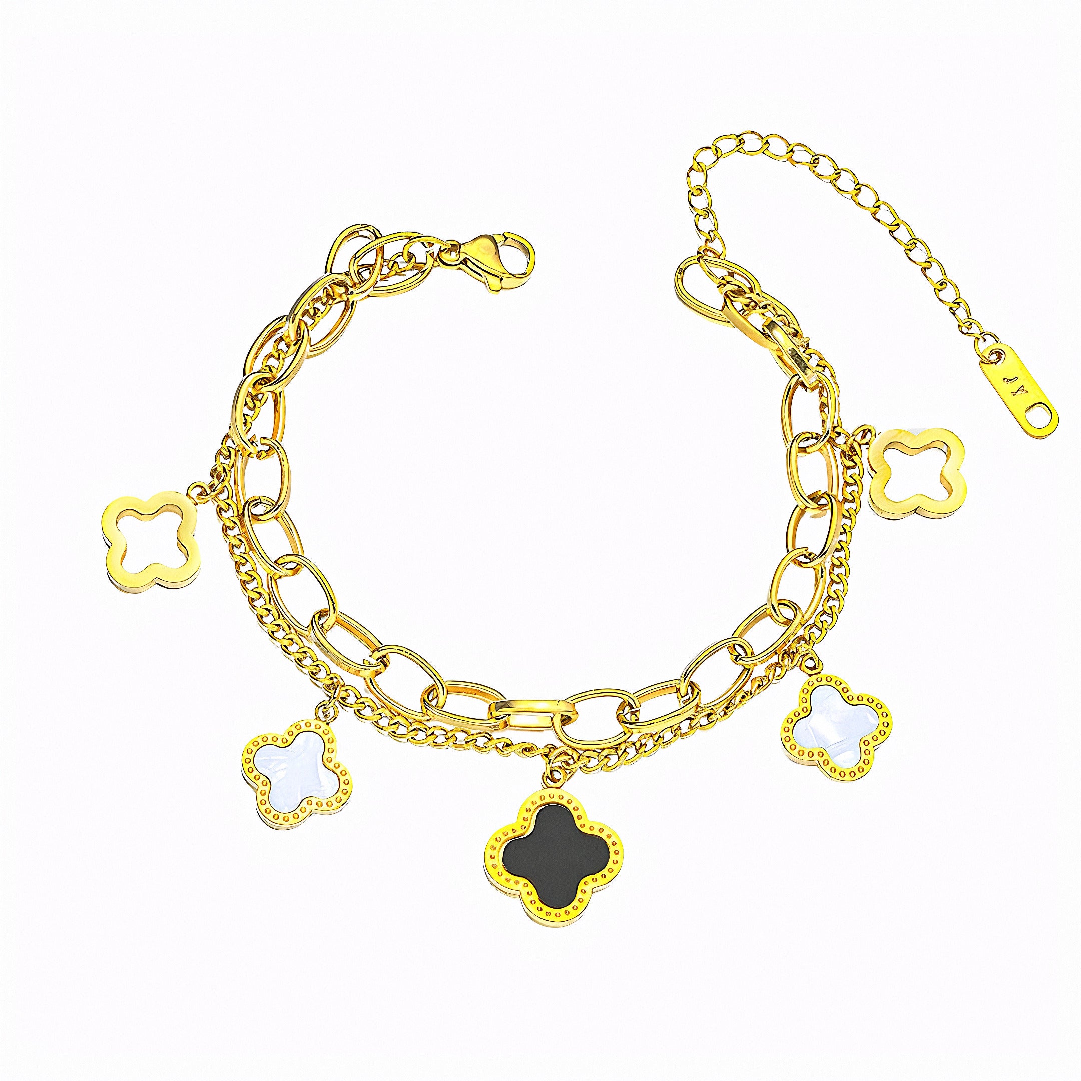 Glozya Layered Clover Charm Bracelet — studio product photo on white background