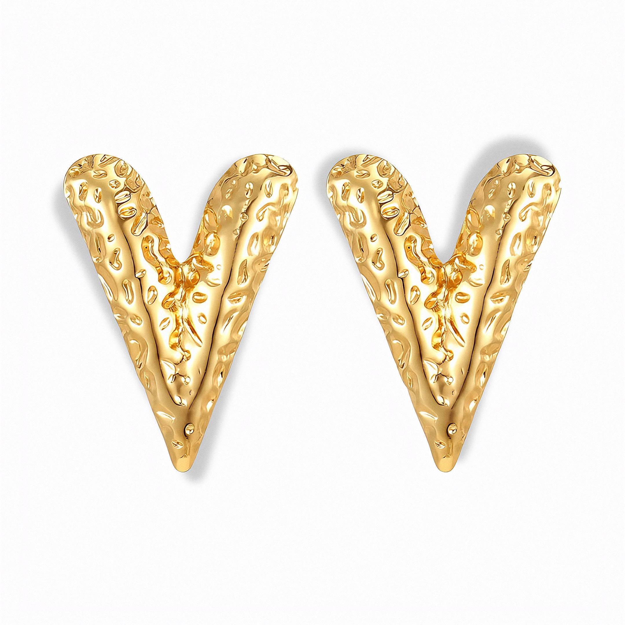 Glozya Letter V-Heart Stud Earrings — studio product photo on white background