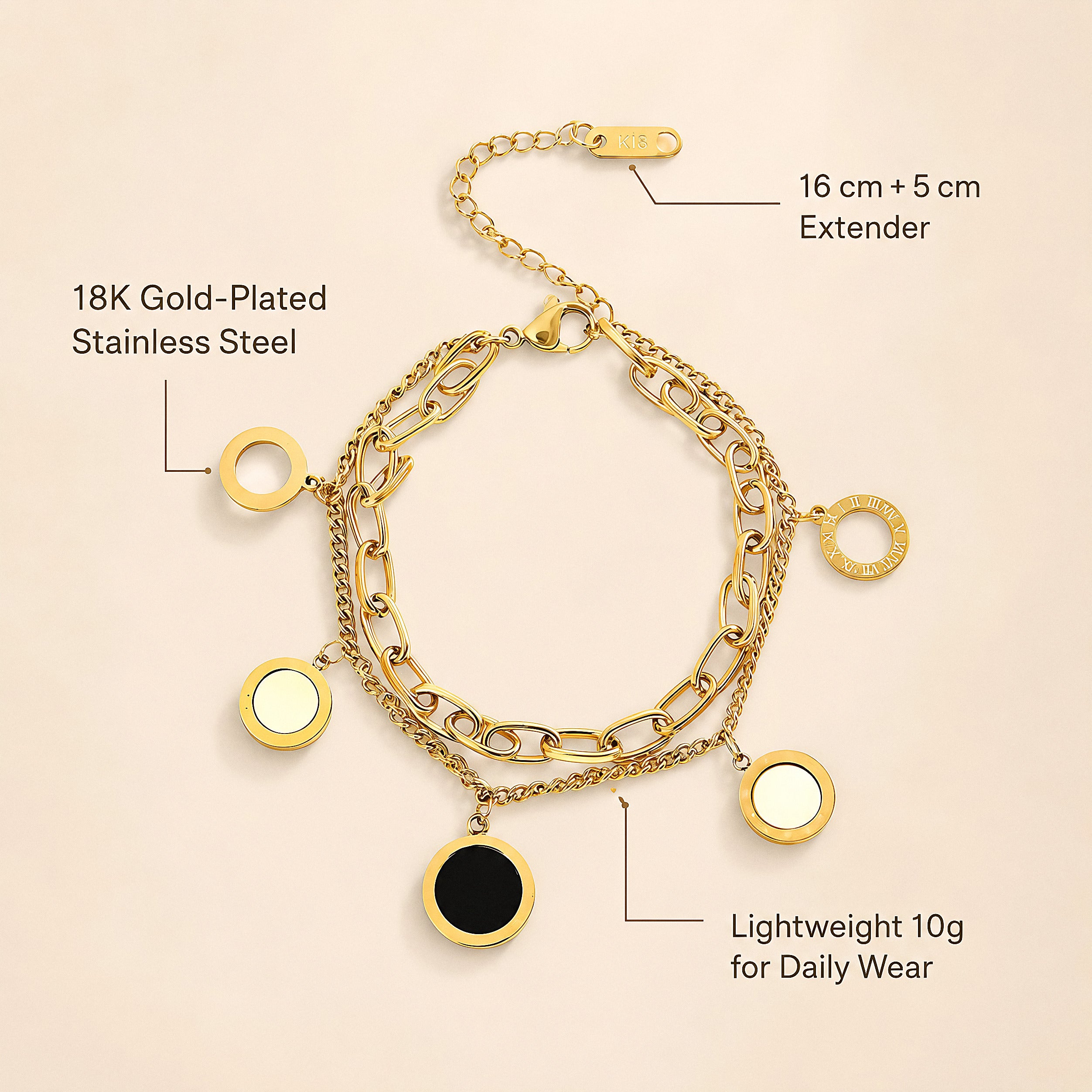 Glozya Multi Charm Bracelet — studio product photo on white background (detail view)