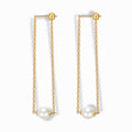 Glozya Pearl Chain Drop Stud Earrings — studio product photo on white background