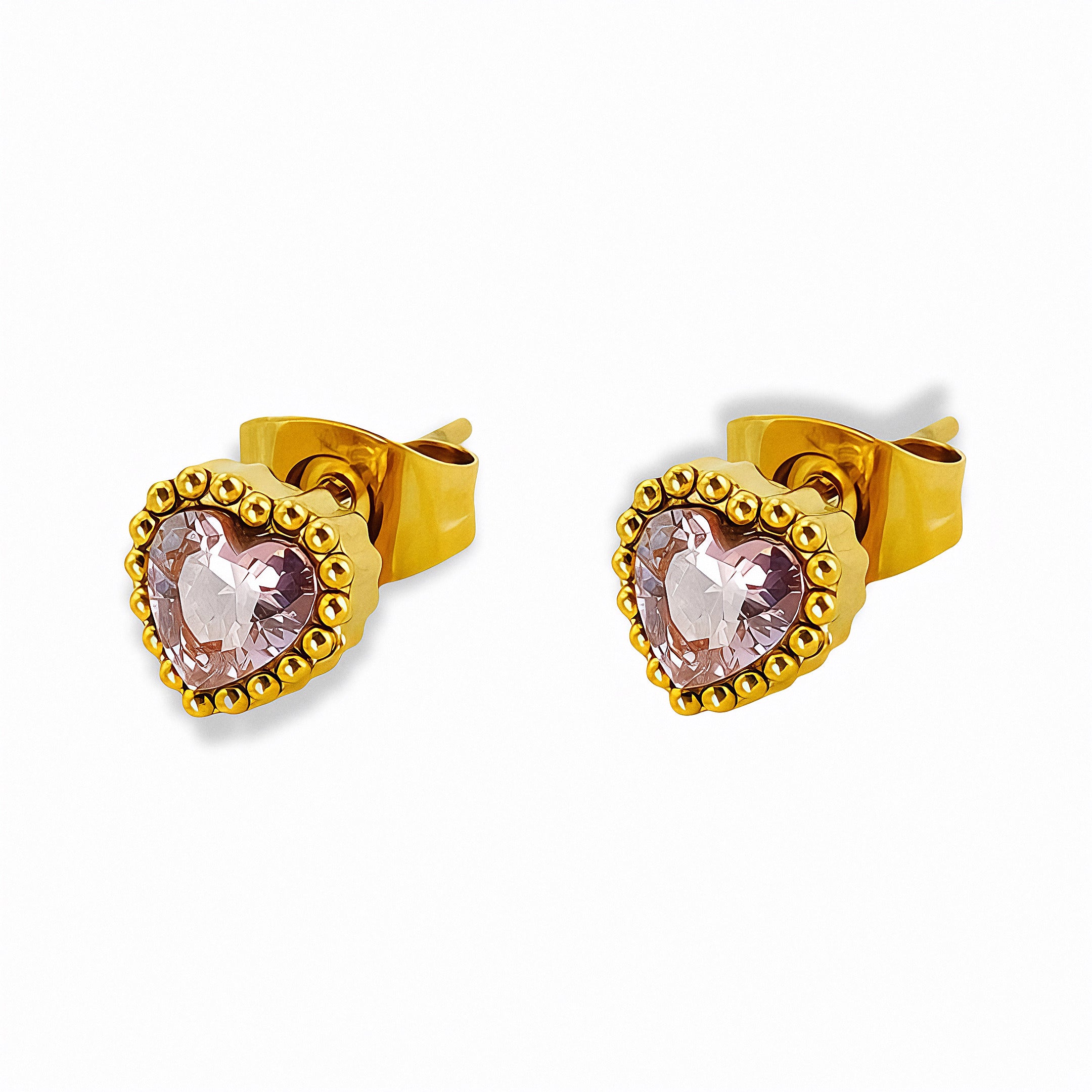 Glozya Pink Heart CZ Stud Earrings — studio product photo on white background