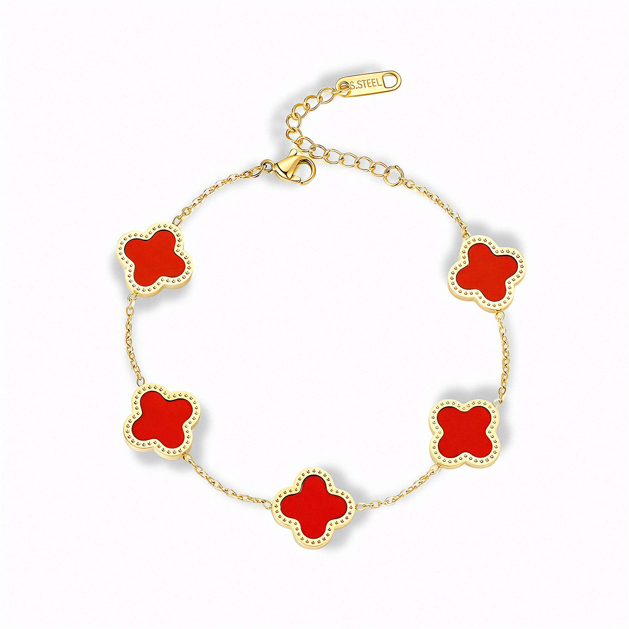 Glozya Red Clover Bracelet — studio product photo on white background
