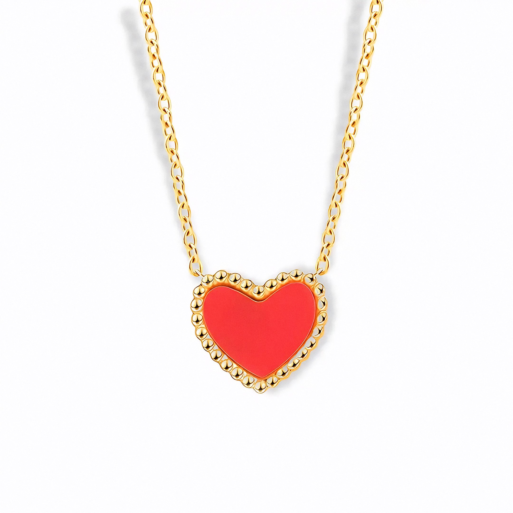 Glozya Red Heart Necklace — studio product photo on white background (detail view)