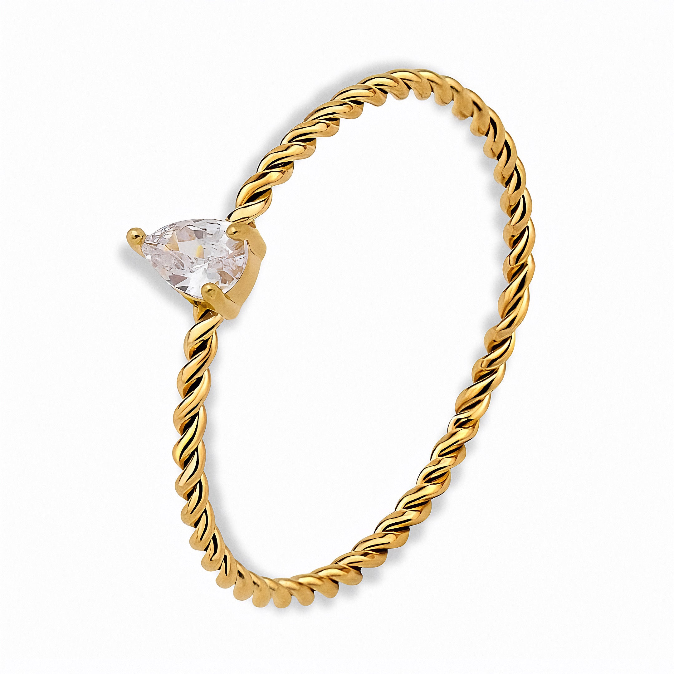 Glozya Teardrop CZ Rope Ring — studio product photo on white background