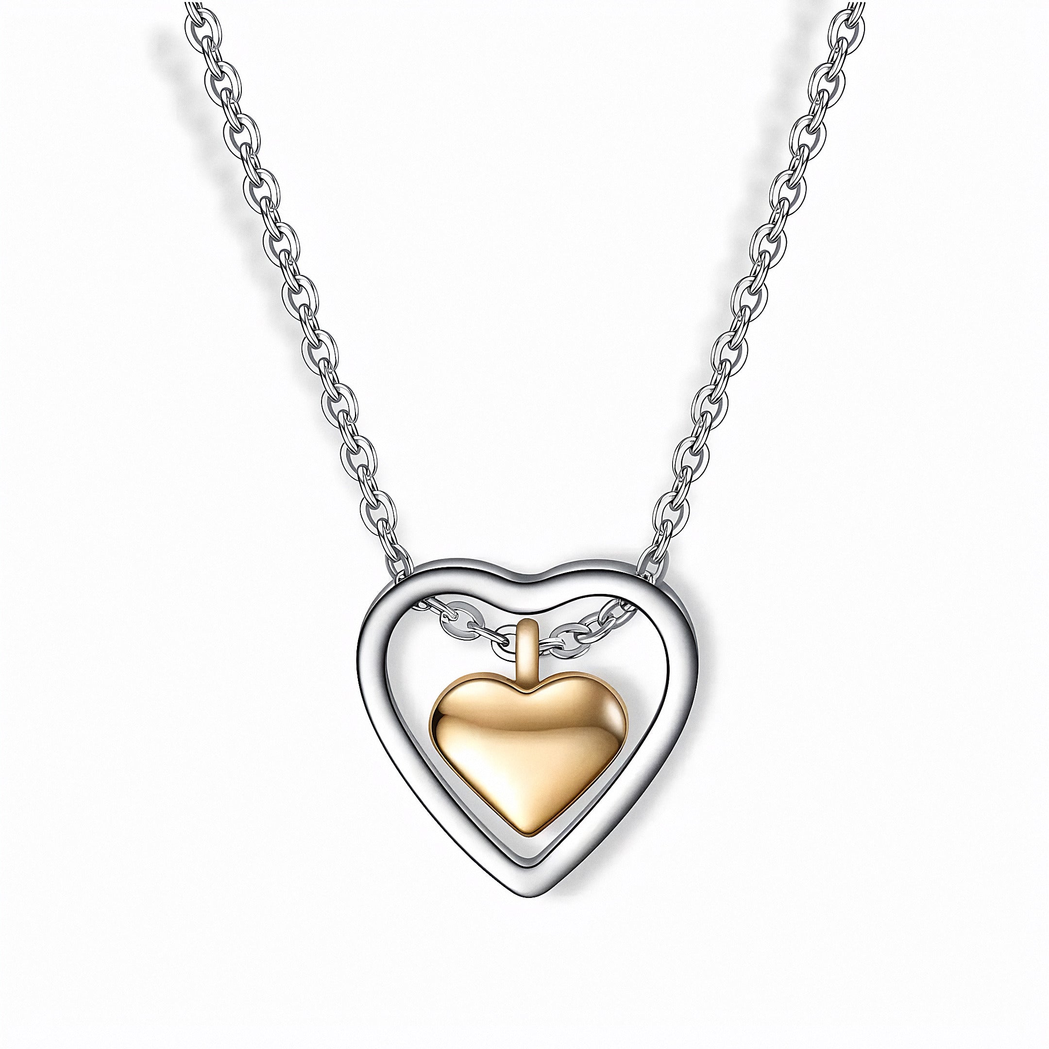 Glozya Two Tone Heart Necklace — studio product photo on white background