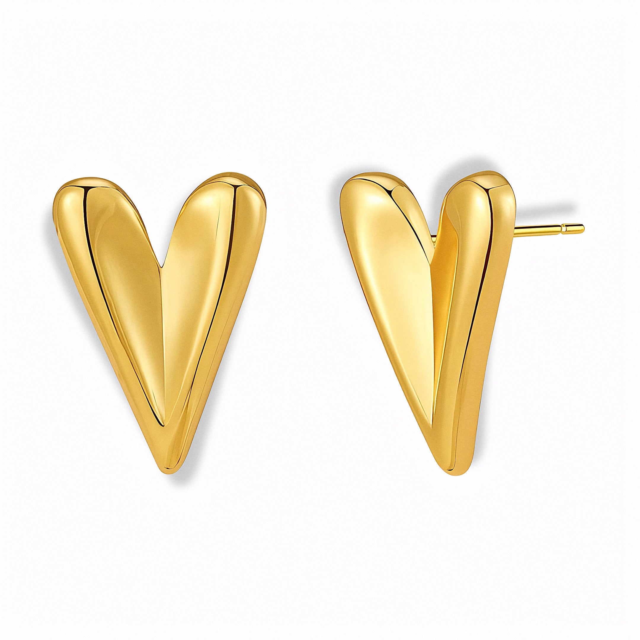 Glozya V Heart Stud Earrings — studio product photo on white background