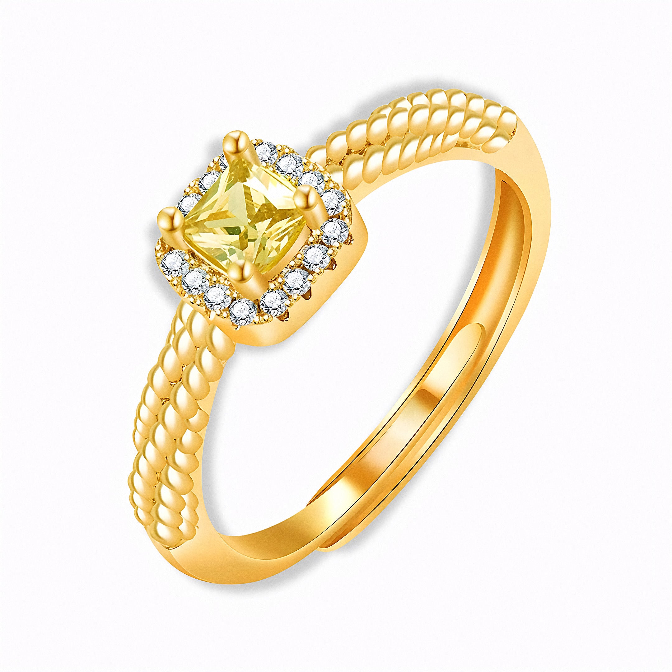 Glozya Yellow CZ Halo Ring — studio product photo on white background