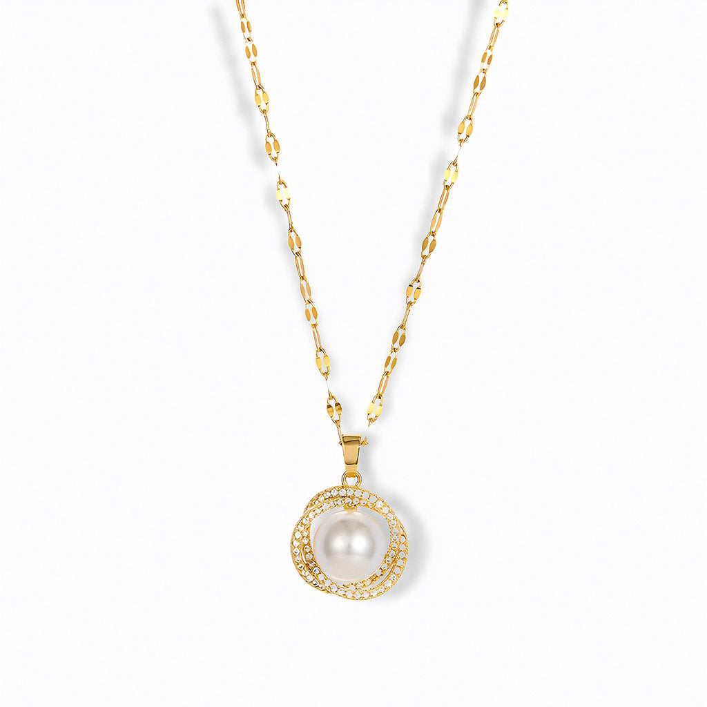 Glozya Zircon Pearl Necklace — studio product photo on white background (detail view)